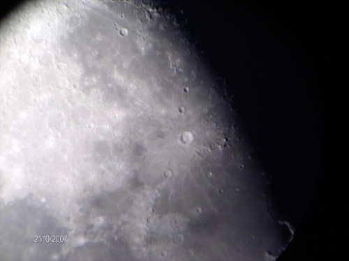 Księżyc przez teleskop powiększenie 300x - widoczny Krater Kopernika