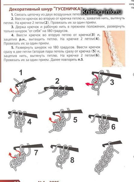 Шнур гусеничка крючком схема. Схема вязания крючком шнура гусеничка. Вязание крючком шнура гусеничка. Шнур гусеничка крючком пошагово схема.