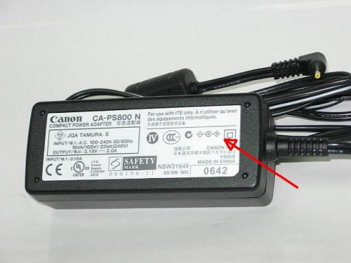 polarity of power supply for canon SX100 is