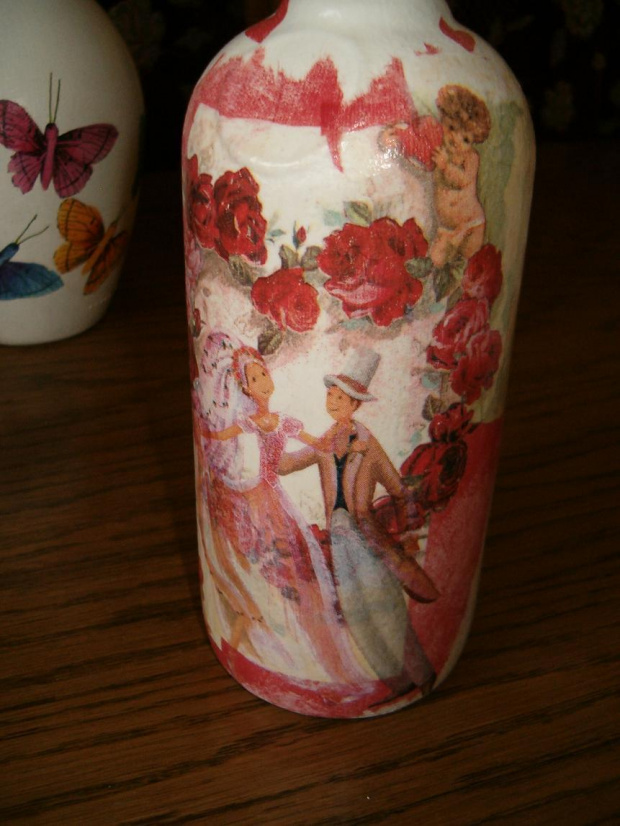 Butelka ozdobiona techniką decoupage #decoupage